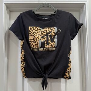 MTV Black Tee with Leopard Print Accents Size Small